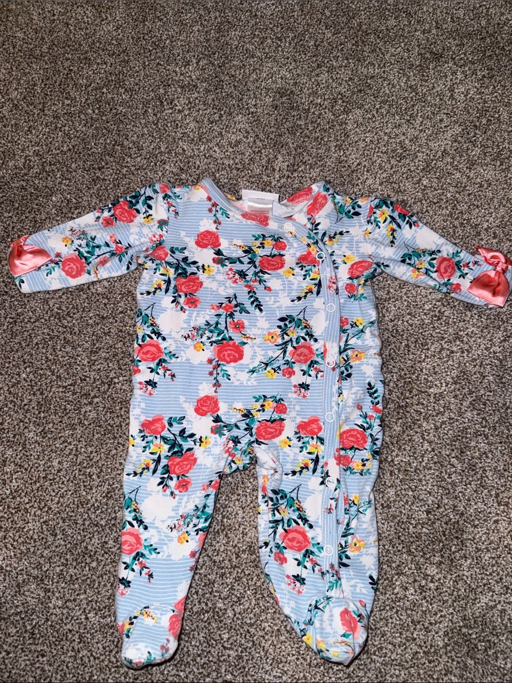 Floral Print Baby One-Piece Footed Sleeper - Coral & Blue